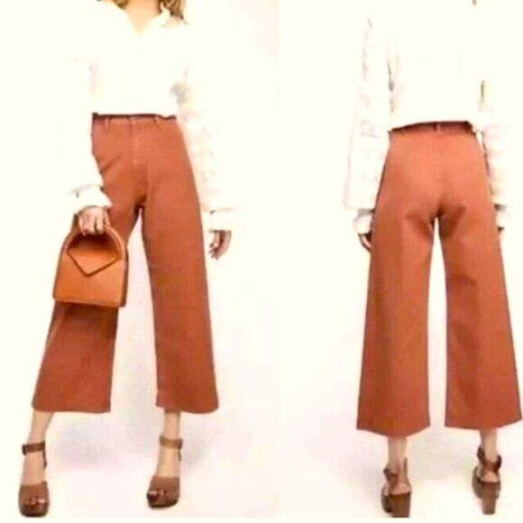 Free People We the Free Pants Womens 27 Brown Rust Patti Crop High Rise Wide Leg - Picture 1 of 11